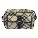 BURBERRY Nova Check Blue Label Shoulder Bag Canvas Beige Silver Auth 142252-13