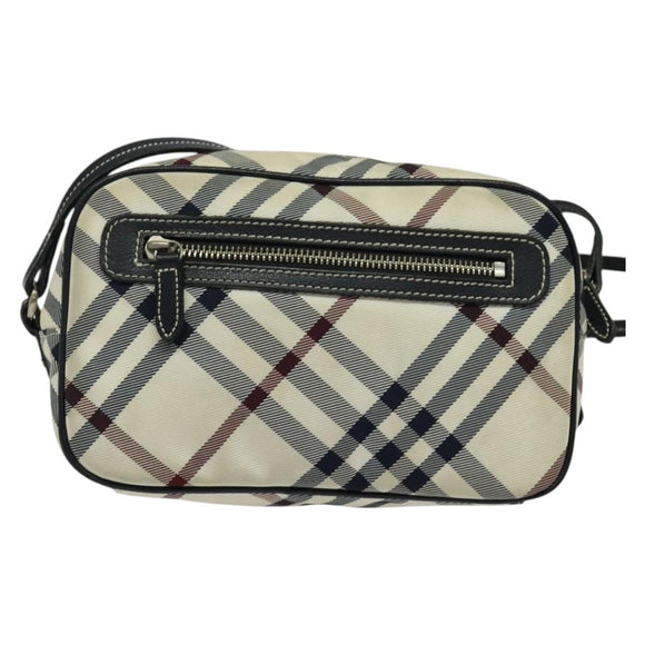 BURBERRY Nova Check Blue Label Shoulder Bag Canvas Beige Silver Auth 142252
