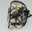 BURBERRY Nova Check Blue Label Shoulder Bag Canvas Beige Silver Auth 142252-3