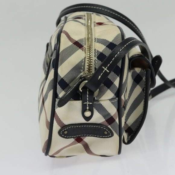 BURBERRY Nova Check Blue Label Shoulder Bag Canvas Beige Silver Auth 142252