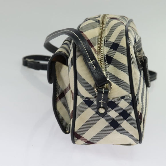 BURBERRY Nova Check Blue Label Shoulder Bag Canvas Beige Silver Auth 142252