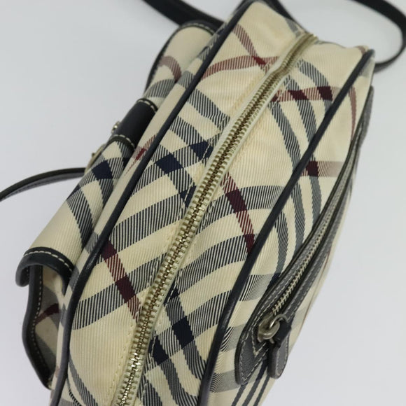 BURBERRY Nova Check Blue Label Shoulder Bag Canvas Beige Silver Auth 142252