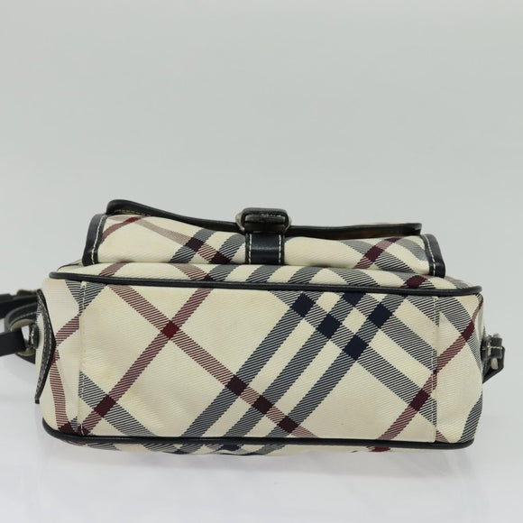 BURBERRY Nova Check Blue Label Shoulder Bag Canvas Beige Silver Auth 142252