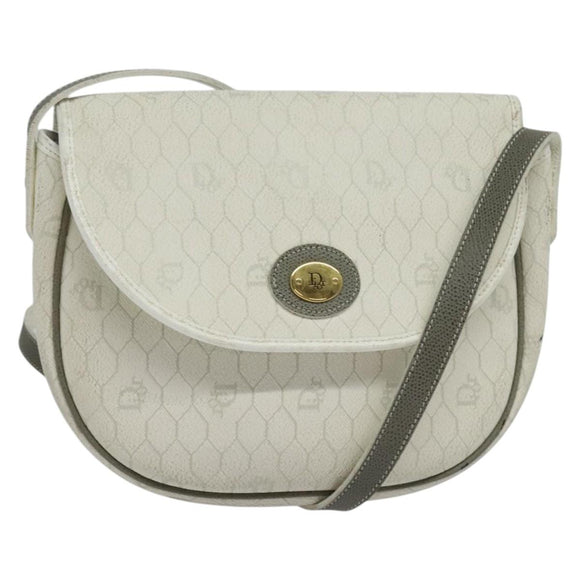 Christian Dior Honeycomb Canvas Shoulder Bag PVC White Gold Auth 142253