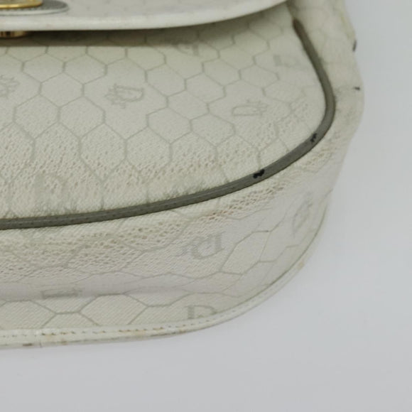 Christian Dior Honeycomb Canvas Shoulder Bag PVC White Gold Auth 142253