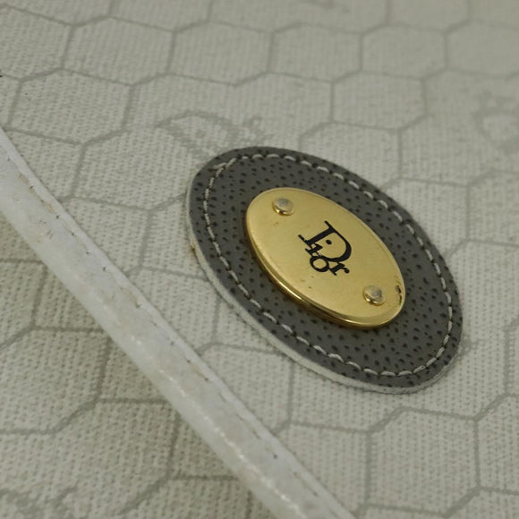 Christian Dior Honeycomb Canvas Shoulder Bag PVC White Gold Auth 142253