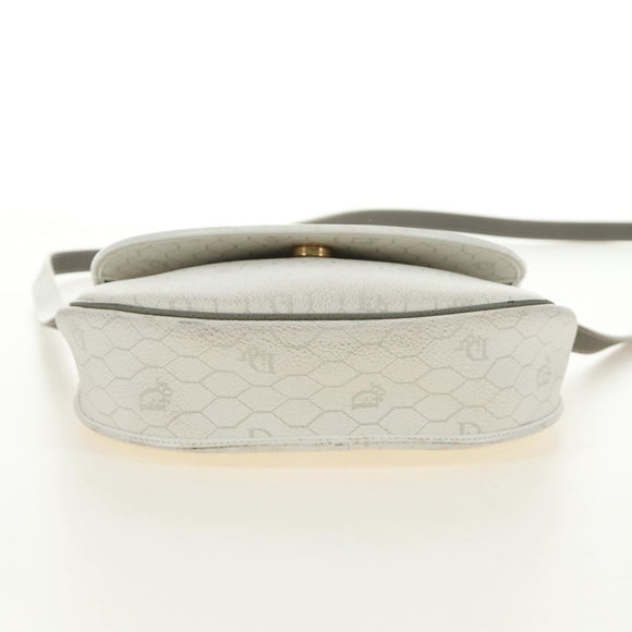 Christian Dior Honeycomb Canvas Schoudertas PVC Wit Goud Auth 142253