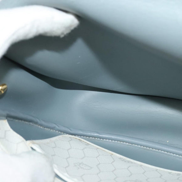 Christian Dior Honeycomb Canvas Shoulder Bag PVC White Gold Auth 142253
