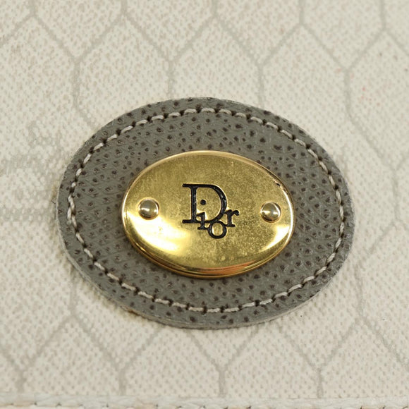 Christian Dior Honeycomb Canvas Schoudertas PVC Wit Goud Auth 142253
