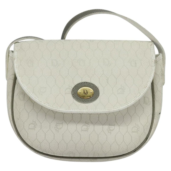 Christian Dior Honeycomb Canvas Shoulder Bag PVC White Gold Auth 142253
