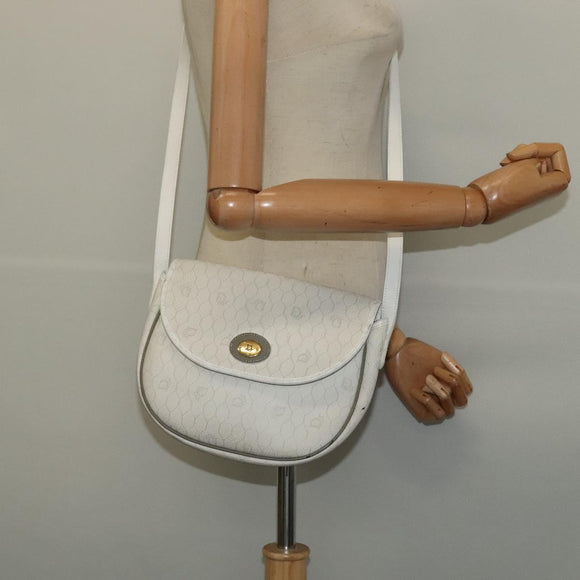 Christian Dior Honeycomb Canvas Shoulder Bag PVC White Gold Auth 142253