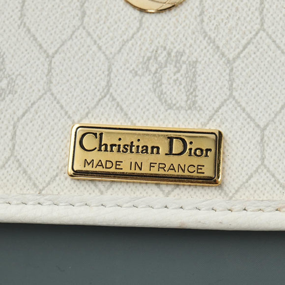 Christian Dior Honeycomb Canvas Schoudertas PVC Wit Goud Auth 142253