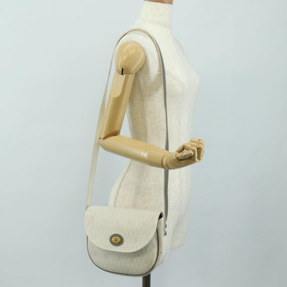 Christian Dior Honeycomb Canvas Shoulder Bag PVC White Gold Auth 142253