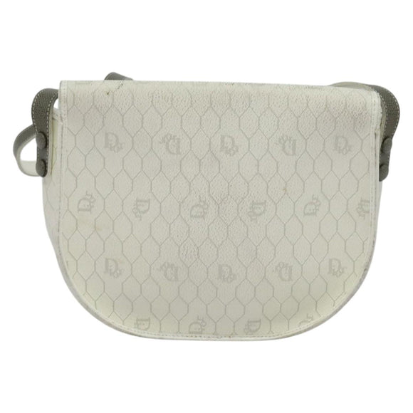 Christian Dior Honeycomb Canvas Shoulder Bag PVC White Gold Auth 142253
