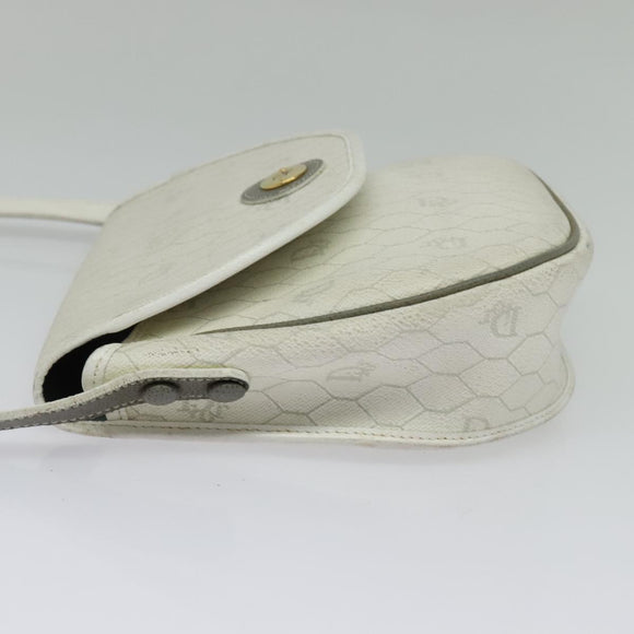 Christian Dior Honeycomb Canvas Shoulder Bag PVC White Gold Auth 142253
