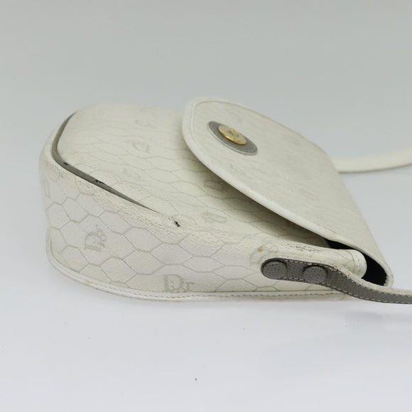 Christian Dior Honeycomb Canvas Shoulder Bag PVC White Gold Auth 142253