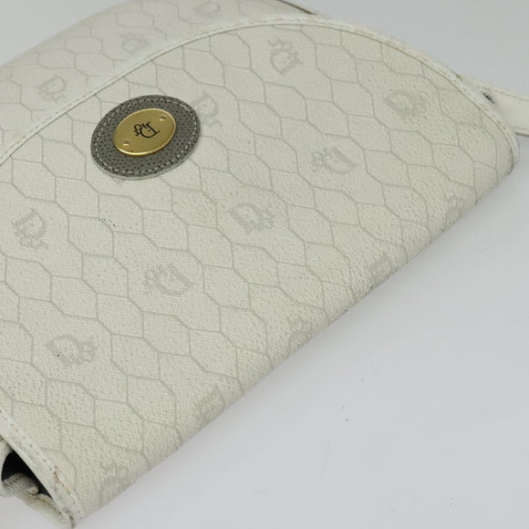 Christian Dior Honeycomb Canvas Shoulder Bag PVC White Gold Auth 142253