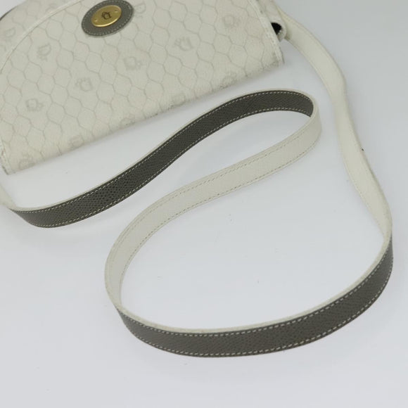 Christian Dior Honeycomb Canvas Shoulder Bag PVC White Gold Auth 142253
