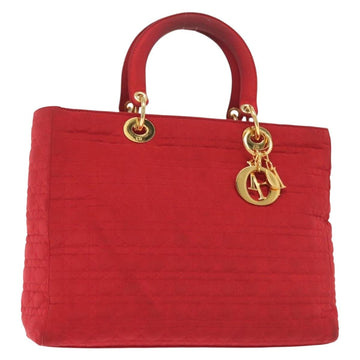 Christian Dior Canage Lady Dior Hand Bag Nylon Red Gold Auth 142266