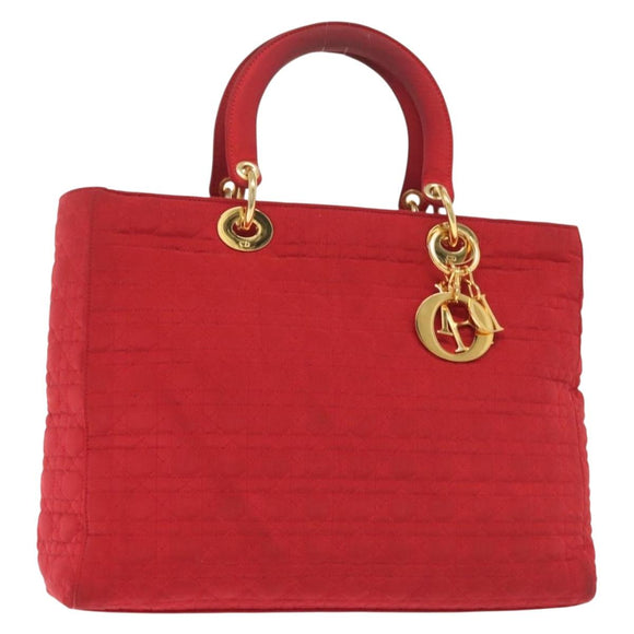 Christian Dior Canage Lady Dior Hand Bag Nylon Red Gold Auth 142266