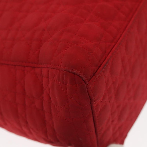 Christian Dior Canage Lady Dior Hand Bag Nylon Red Gold Auth 142266
