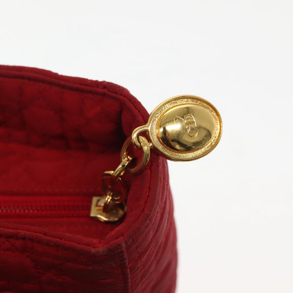 Christian Dior Canage Lady Dior Hand Bag Nylon Red Gold Auth 142266