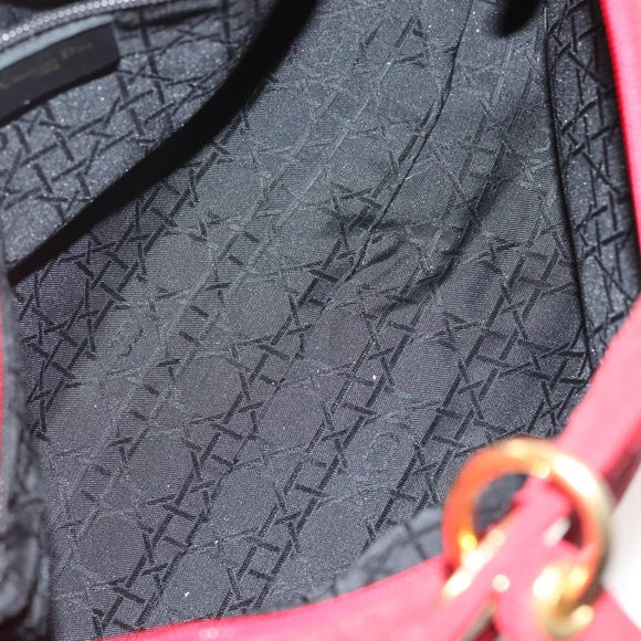 Christian Dior Canage Lady Dior Hand Bag Nylon Red Gold Auth 142266