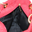 Christian Dior Canage Lady Dior Hand Bag Nylon Red Gold Auth 142266-19
