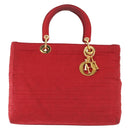 Christian Dior Canage Lady Dior Hand Bag Nylon Red Gold Auth 142266-13