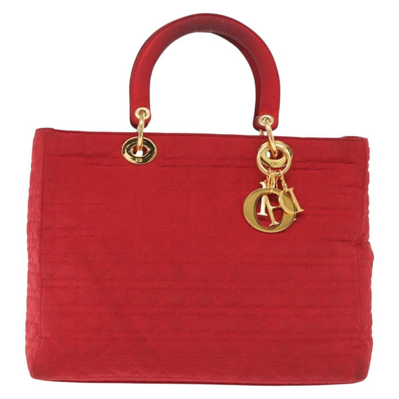Christian Dior Canage Lady Dior Hand Bag Nylon Red Gold Auth 142266