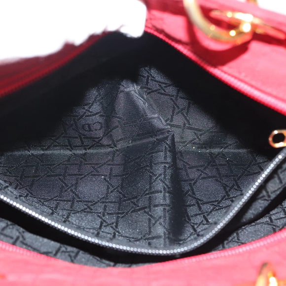 Christian Dior Canage Lady Dior Hand Bag Nylon Red Gold Auth 142266