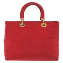 Christian Dior Canage Lady Dior Hand Bag Nylon Red Gold Auth 142266-2