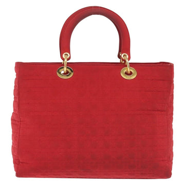 Christian Dior Canage Lady Dior Hand Bag Nylon Red Gold Auth 142266 - 0