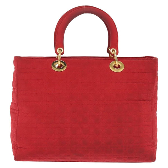 Christian Dior Canage Lady Dior Hand Bag Nylon Red Gold Auth 142266