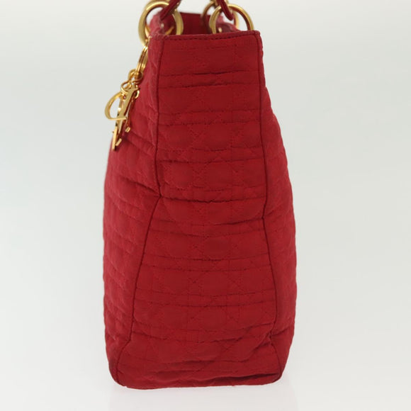 Christian Dior Canage Lady Dior Hand Bag Nylon Red Gold Auth 142266