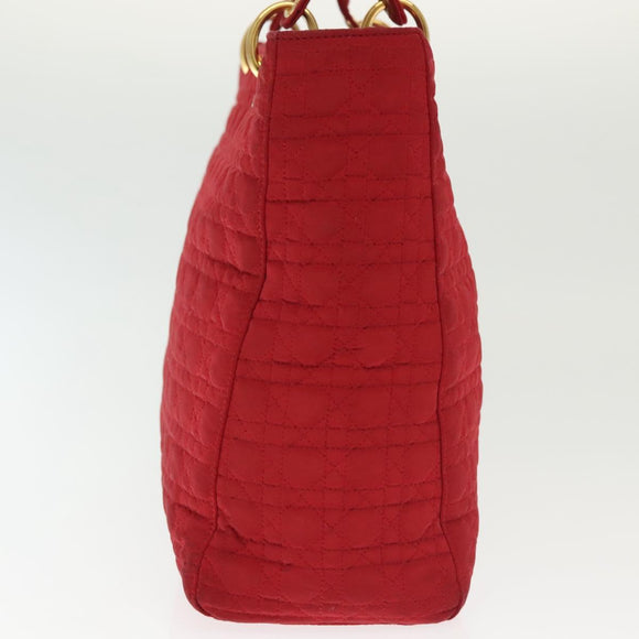 Christian Dior Canage Lady Dior Hand Bag Nylon Red Gold Auth 142266
