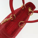 Christian Dior Canage Lady Dior Hand Bag Nylon Red Gold Auth 142266-7