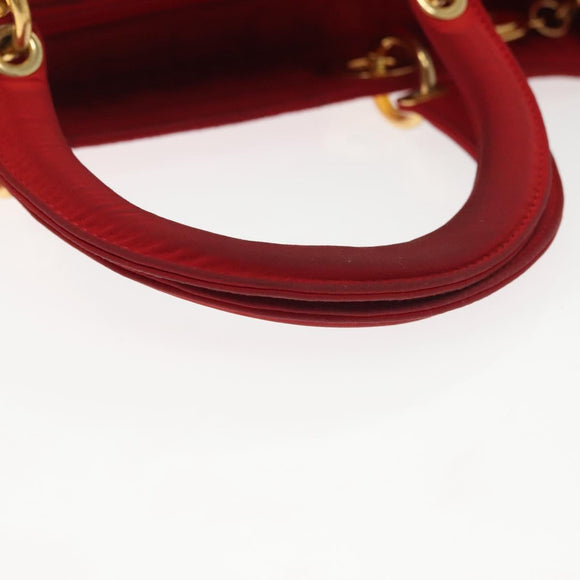 Christian Dior Canage Lady Dior Hand Bag Nylon Red Gold Auth 142266