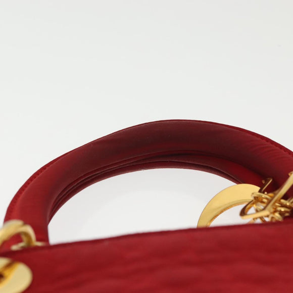 Christian Dior Canage Lady Dior Hand Bag Nylon Red Gold Auth 142266