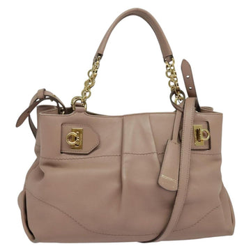 Salvatore Ferragamo Gancini Hand Bag Leather 2way Purple Gold Auth 142267