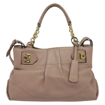 Salvatore Ferragamo Gancini Hand Bag Leather 2way Purple Gold Auth 142267 - 0