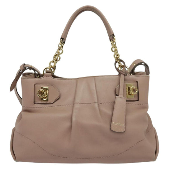 Salvatore Ferragamo Gancini Hand Bag Leather 2way Purple Gold Auth 142267