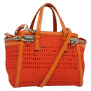 Salvatore Ferragamo Gancini Hand Bag Canvas 2way Orange Silver Auth 142268-1
