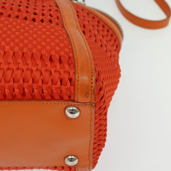 Salvatore Ferragamo Gancini Hand Bag Canvas 2way Orange Silver Auth 142268