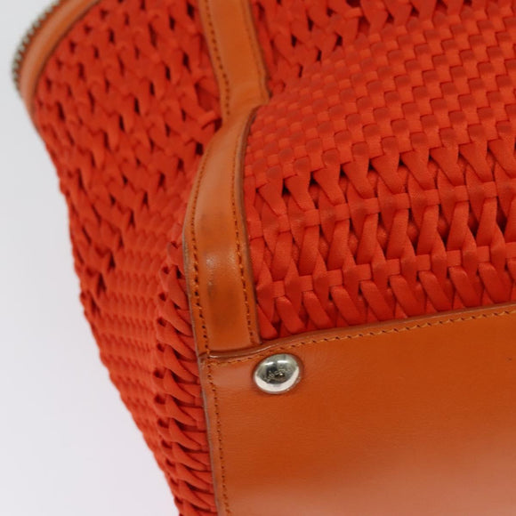 Salvatore Ferragamo Gancini Hand Bag Canvas 2way Orange Silver Auth 142268