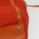 Salvatore Ferragamo Gancini Hand Bag Canvas 2way Orange Silver Auth 142268-10
