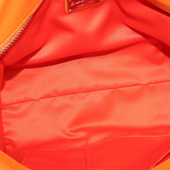 Salvatore Ferragamo Gancini Hand Bag Canvas 2way Orange Silver Auth 142268