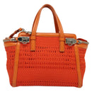 Salvatore Ferragamo Gancini Hand Bag Canvas 2way Orange Silver Auth 142268-13