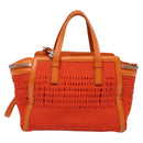 Salvatore Ferragamo Gancini Hand Bag Canvas 2way Orange Silver Auth 142268-2