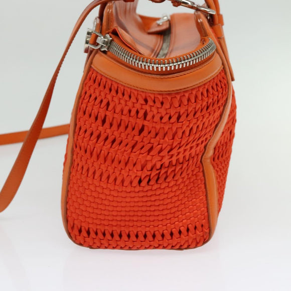 Salvatore Ferragamo Gancini Hand Bag Canvas 2way Orange Silver Auth 142268